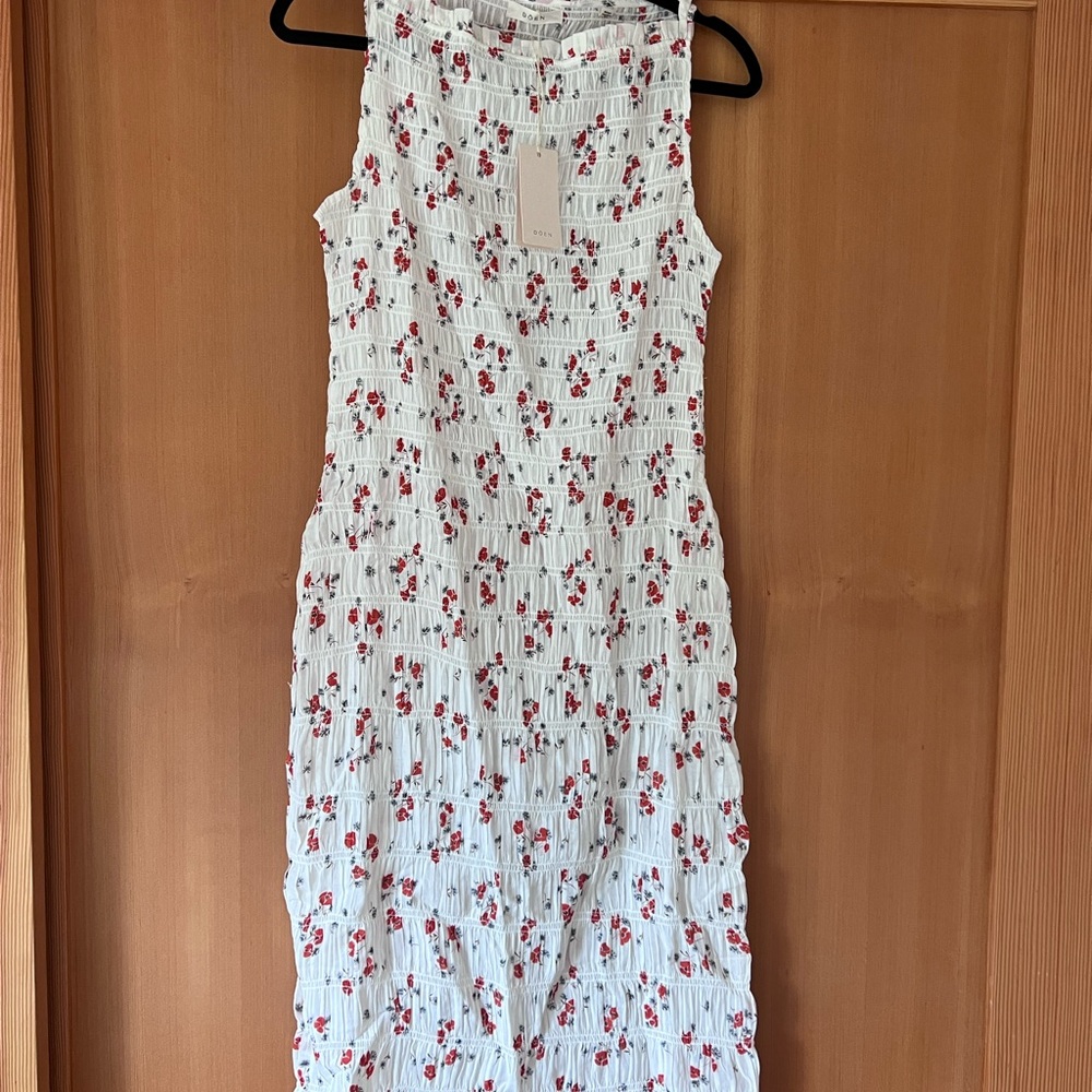 Doen White and Red Floral Midi Dress